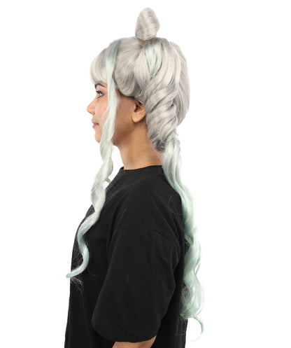 HPO Women's Long Layered Grey Anime-Style Wig with Rounded Bangs | Synthetic  Hair for Halloween, Cosplay, Festivals, Parties & Stage
