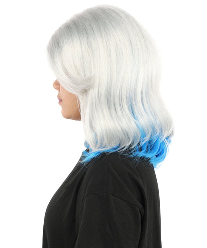 HPO Women's Medium Layered Bob Wig | Ash Gray to Blue Ombre Synthetic Hairstyle for Cosplay, Festivals, Stage Shows,  Parties & Photoshoots