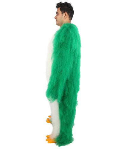 HPO Adults Parrot Mascot Costume Full-Body Furry Bird Jumpsuit with Mask - Green & White Parrot Costume Set with Furry Full-Body Jumpsuit and Character Mask for Halloween Cosplay Parties & Events