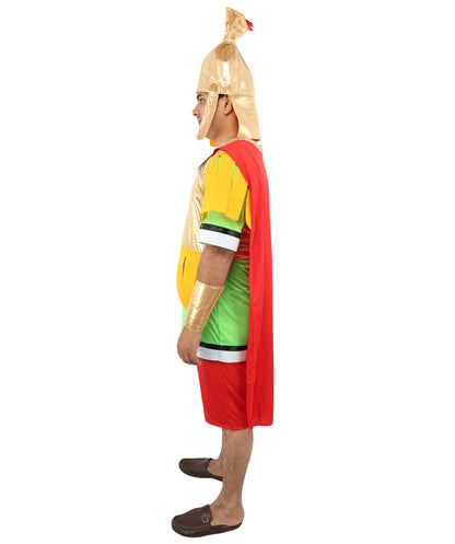 HPO Men's Roman Gladiator Multicolor Costume | Imperial Soldier Metallic Gold Breastplate Cape Tunic Pleated Pteruges Skirt | Halloween Cosplay Theater Drag Performance Costume Events