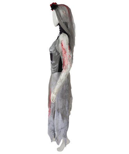 HPO Adult Women’s Corpse Bride Costume | Tattered Wedding Dress, Veil & Gothic Accessories | Haunted Bridal Look for Halloween Themed Events