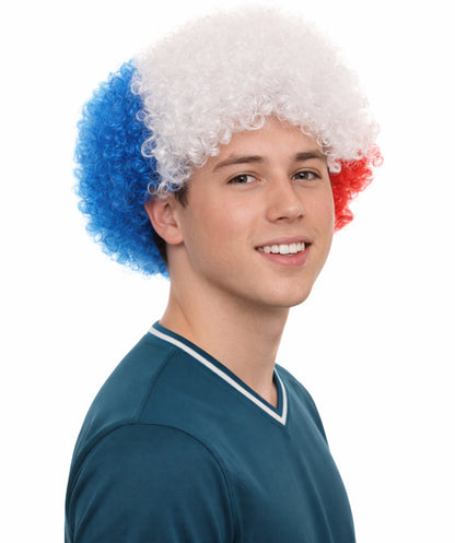 Chile Sport Afro Fun Wig | Super Size Blue White Red Wig