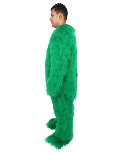 HPO Unisex Green Animal Fur Monster Costume Bundle – 75 Inch Full Outfit with Head Mask & Body Suit | Plush Mascot Style Costume for Halloween and Cosplay