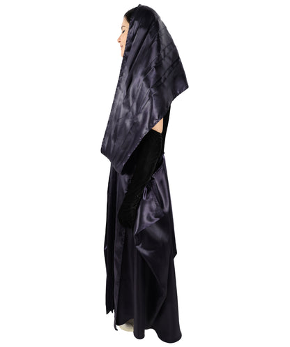 HPO Women's Fictional Movie Character Navy Blue And Black Long Costume, Perfect for Halloween, Flame-retardant Synthetic Fabric