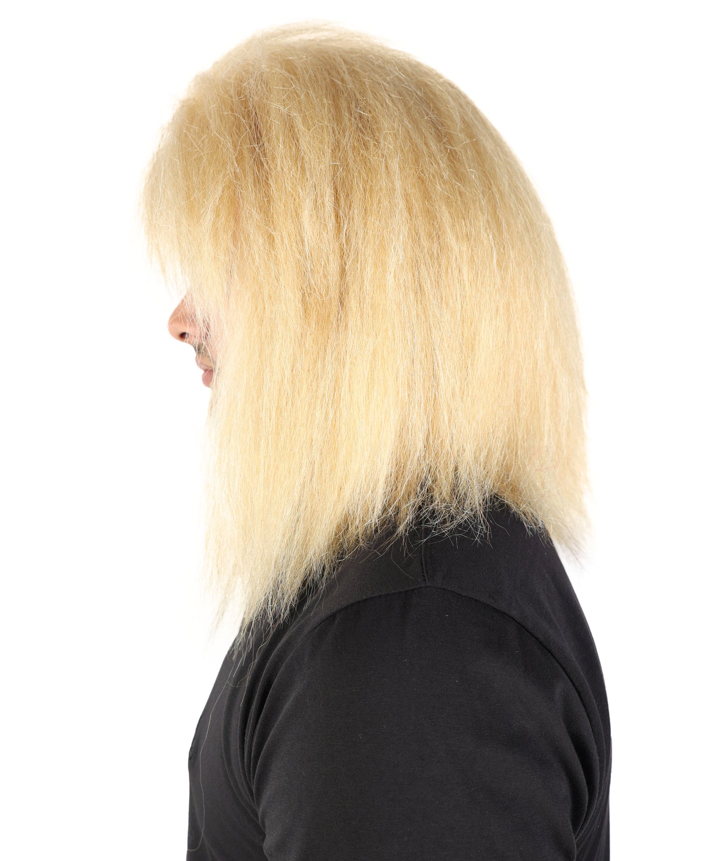 HPO Men’s Straight Blonde Rocker Wig | 80s Style Shoulder Length Hair with Bangs | Breathable Capless Cap for Cosplay, Costumes & Theme Parties