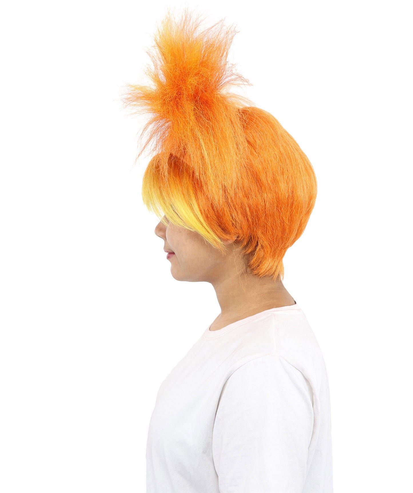 HPO Women’s 15-Inch Orange Spiky Troll Wig | Fun Animated Character | Bright and Bold Look for Halloween, Cosplay, and Themed Party