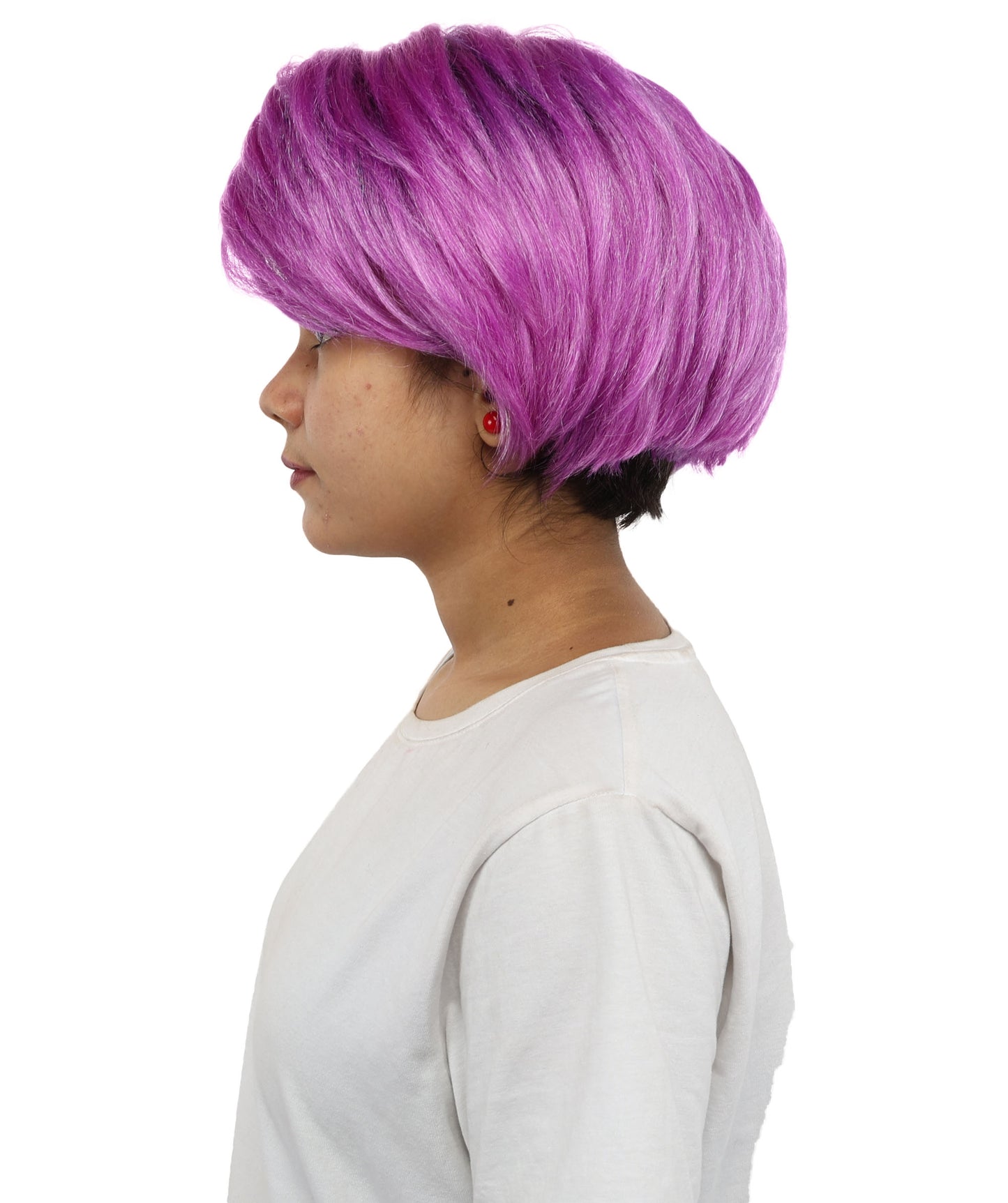 HPO Women’s Short Straight Bob Black & Purple Wig | Sleek Chin Length Hair for Halloween & Cosplay | Bold Color Style Fantasy Looks for Party Events