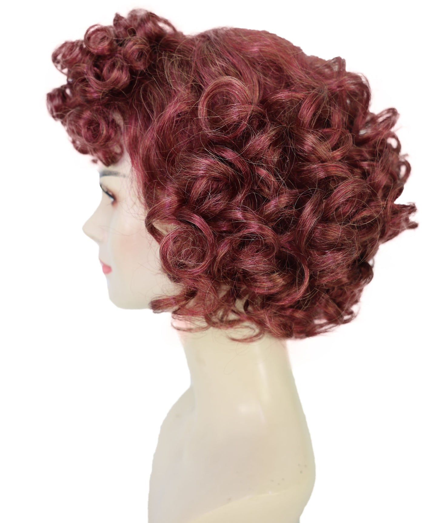 HPO Women’s 80s Retro Short Curly Brown Wig | Classic Vintage Hairstyle with Bangs | Synthetic Costume Hairpiece for Halloween, Cosplay, Theater & Parties