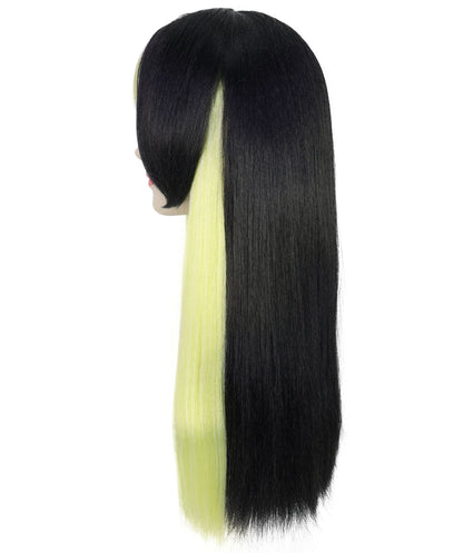 Women’s Straight Long Black & Green Anime Wig |  Hair with Twin Tails  | Ideal for Halloween | Breathable Capless Cap