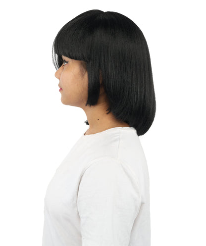 HPO Adult Women's Asymmetrical Bangs Bob Wig | Multiple Color Options | Create of synthetic fiber, sleek straight volume, breathable capless base | Party, Halloween, theater, drag, performance, costume events