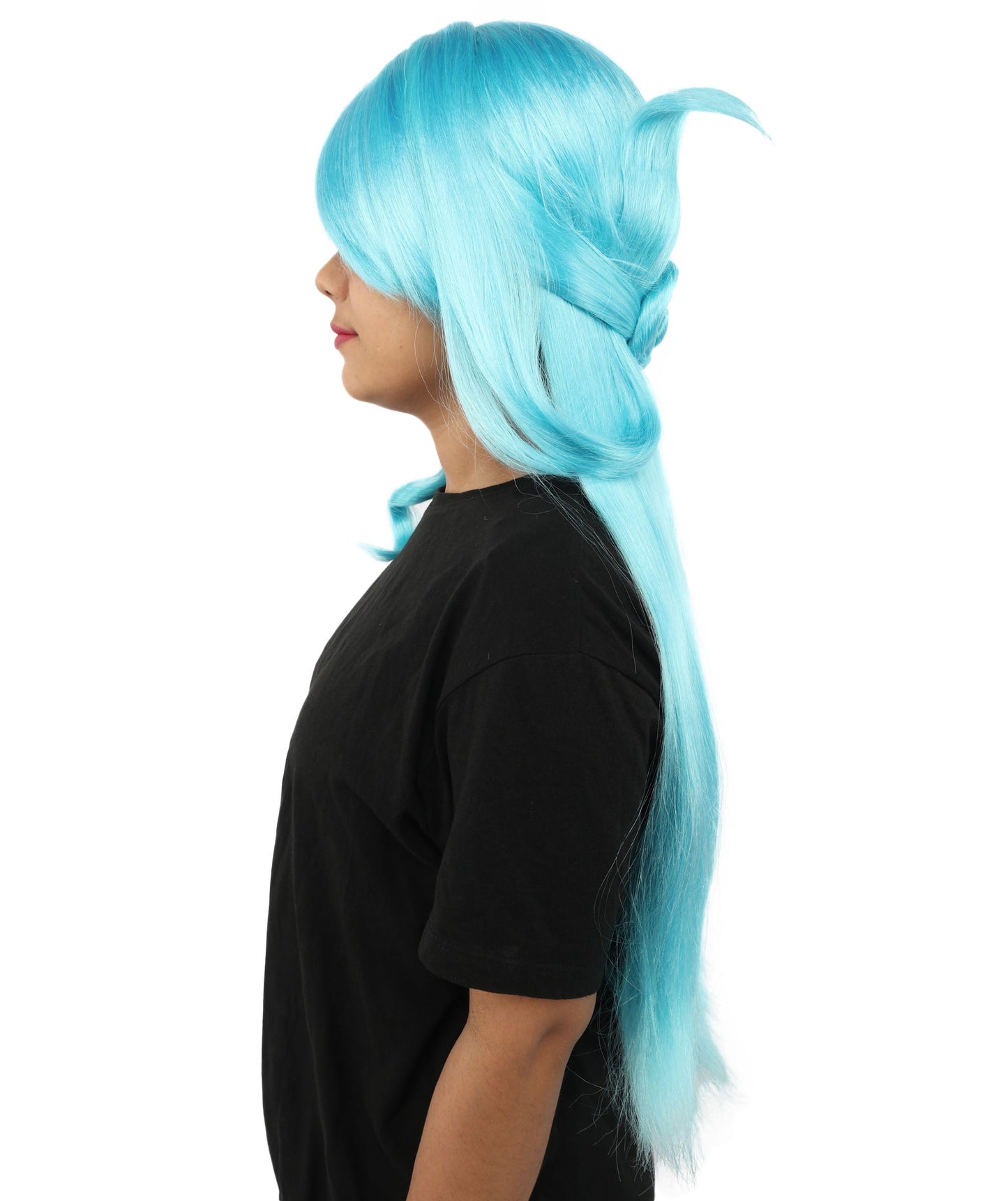 HPO Adult Women's Anime Character Wig | Multiple Color Options | Synthetic Fiber with Side Swept Bangs and Top Tuft | Halloween Party and Comic Con Events