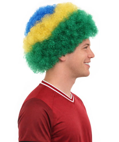Brazil Flag Sport Afro Fun Wig | Jumbo Super Size Green Yellow Blue Wigs