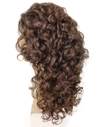 HPO Men Wig Hippie Rock Wavy Mahogany Brown Lightweight Synthetic Fiber, Perfect for 60s & 70s Costumes Halloween and Retro Events,Breathable cap for comfort