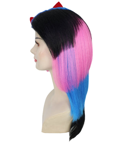HPO Adult Women’s Elegant Long Multicolor Wig with Highlights and Curtain Bangs | Natural Straight Style | Ideal for Halloween | Breathable Capless Cap