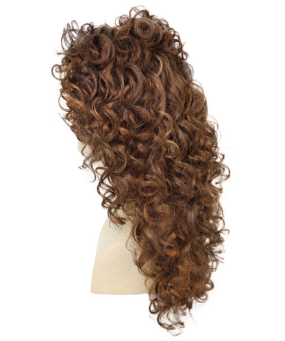 HPO Women’s Mariah 23-inch Long Voulomous Long Mahogany Brown Curly Wig | Halloween and Cosplay Wig | Flame-retardant Synthetic Fiber
