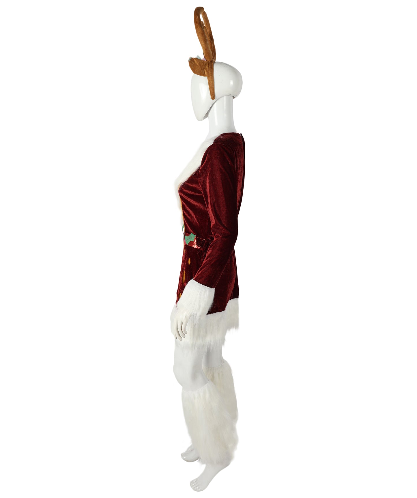 Adult Unisex Brown Reindeer Costume with Antlers and Tail | Plush Full Body Jumpsuit with White Belly | For Christmas, Holiday Parades, and Events