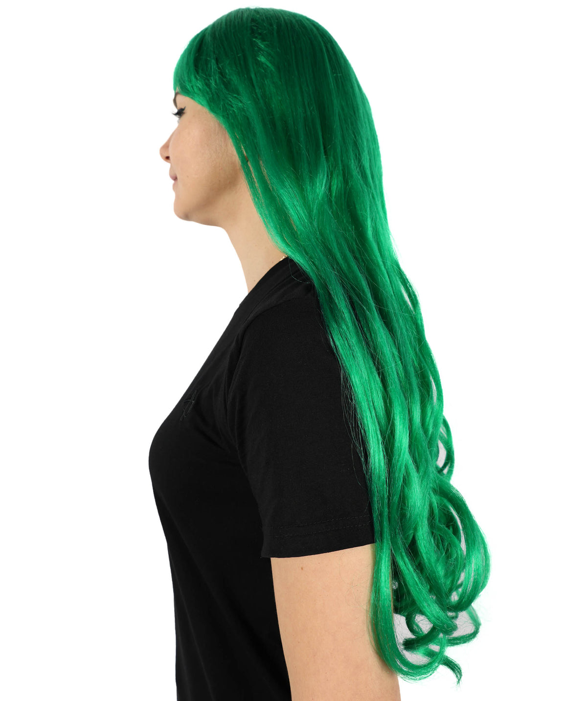 HPO Women's Red Long Wavy Desire Wig with Front Bangs | Halloween and Party Wig | Flame-retardant Synthetic Fiber  |  Premium Breathable Capless Cap