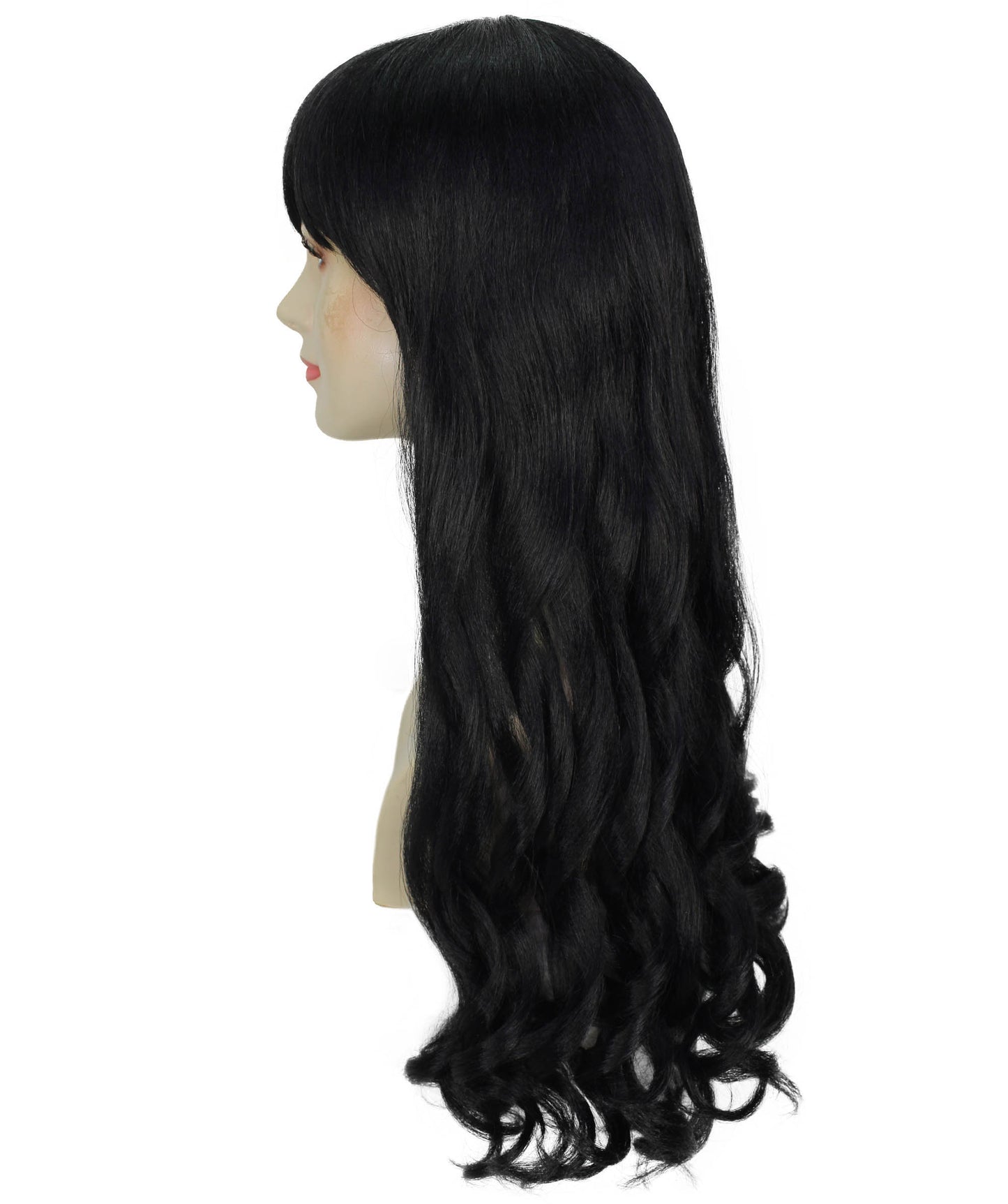 Black Long Curly Wig with Fringe