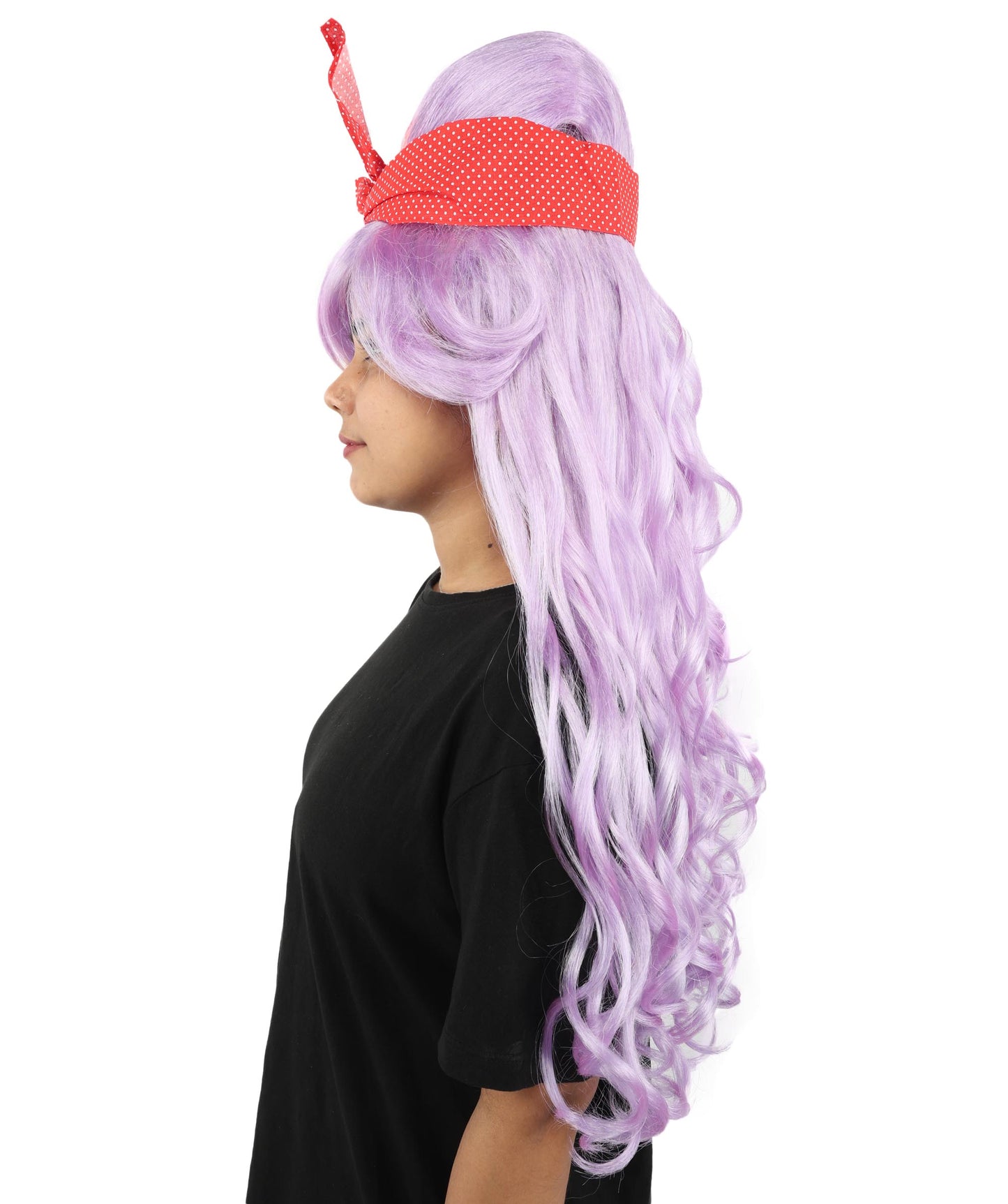 HPO Women’s Retro Beehive Wig with Red Bow | Multicolor Options | Extra Long Wavy Fancy Dress Accessory | Fancy Dress Accessory | Celebrity-Inspired Hair for Halloween, Cosplay & Music Tribute Parties