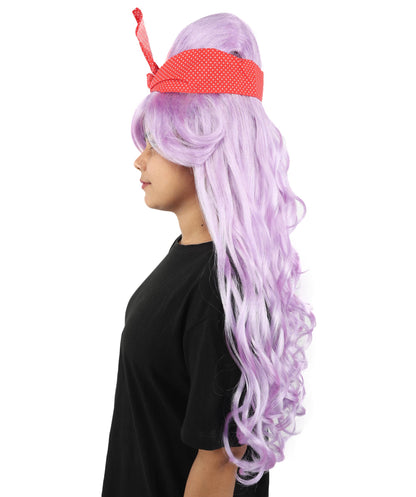 HPO Women’s Retro Beehive Wig with Red Bow | Multicolor Options | Extra Long Wavy Fancy Dress Accessory | Fancy Dress Accessory | Celebrity-Inspired Hair for Halloween, Cosplay & Music Tribute Parties