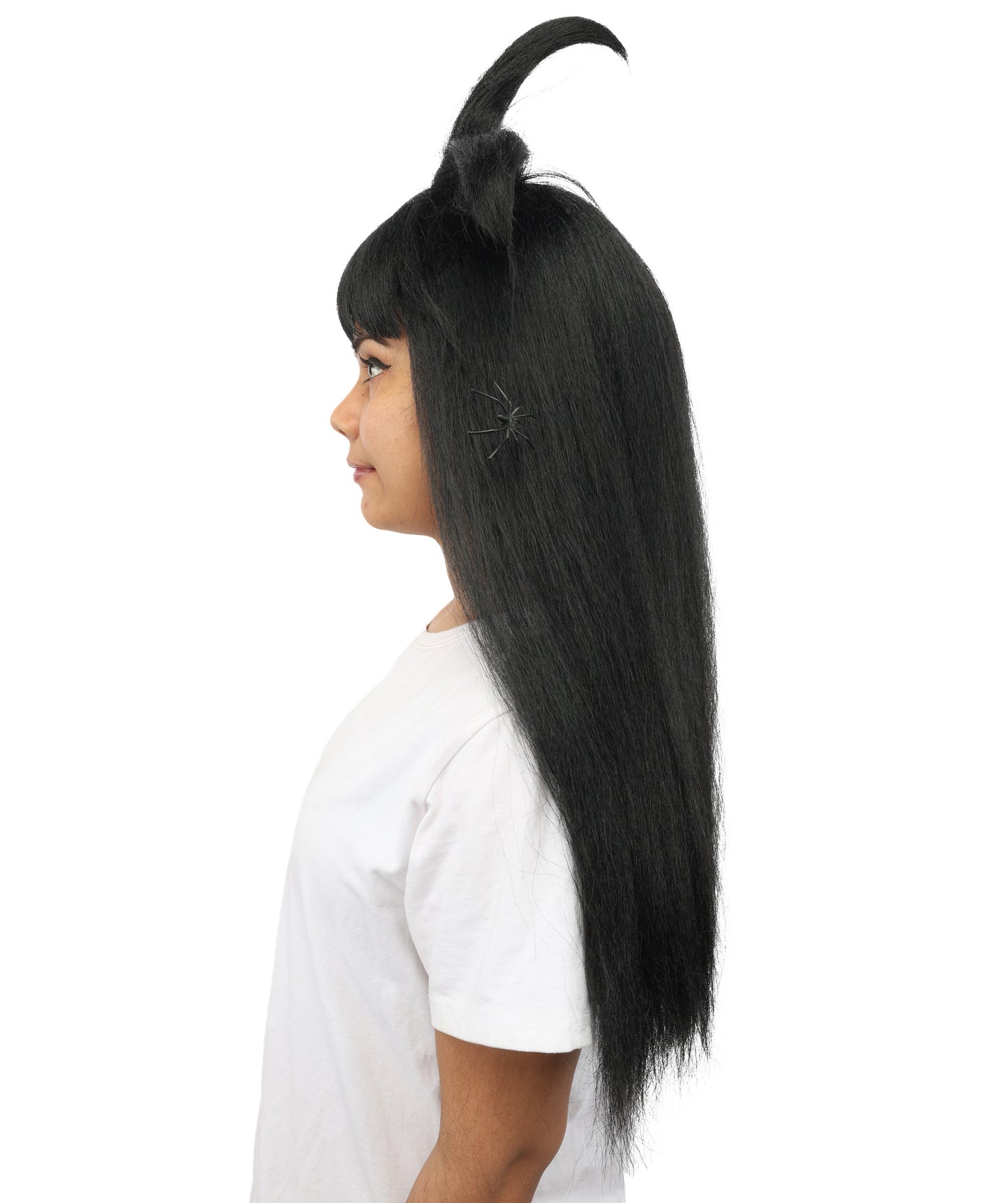 HPO Women's Spider Gothic Sculpted Wig | Monochromatic midnight black, create of synthetic fiber, architectural spider-leg loops with blunt bangs, breathable base | Party, Halloween, theater, drag, performance, costume events