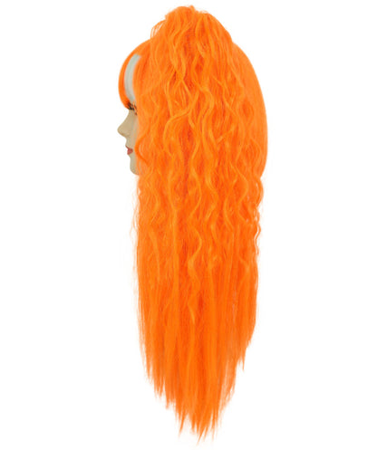Women’s Vibrant Orange Long Wavy Twin Ponytail Wig  | Ideal for Halloween | Breathable Capless Cap