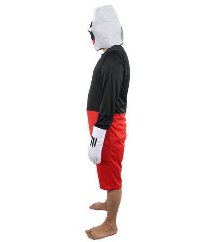 HPO Men's Vintage Toon Cup Red & Black Costume | Soft Fabric Construction Featuring Straw Accent Mask and Shorts | Versatile for Stage Shows, Carnival Events, and Character Parties