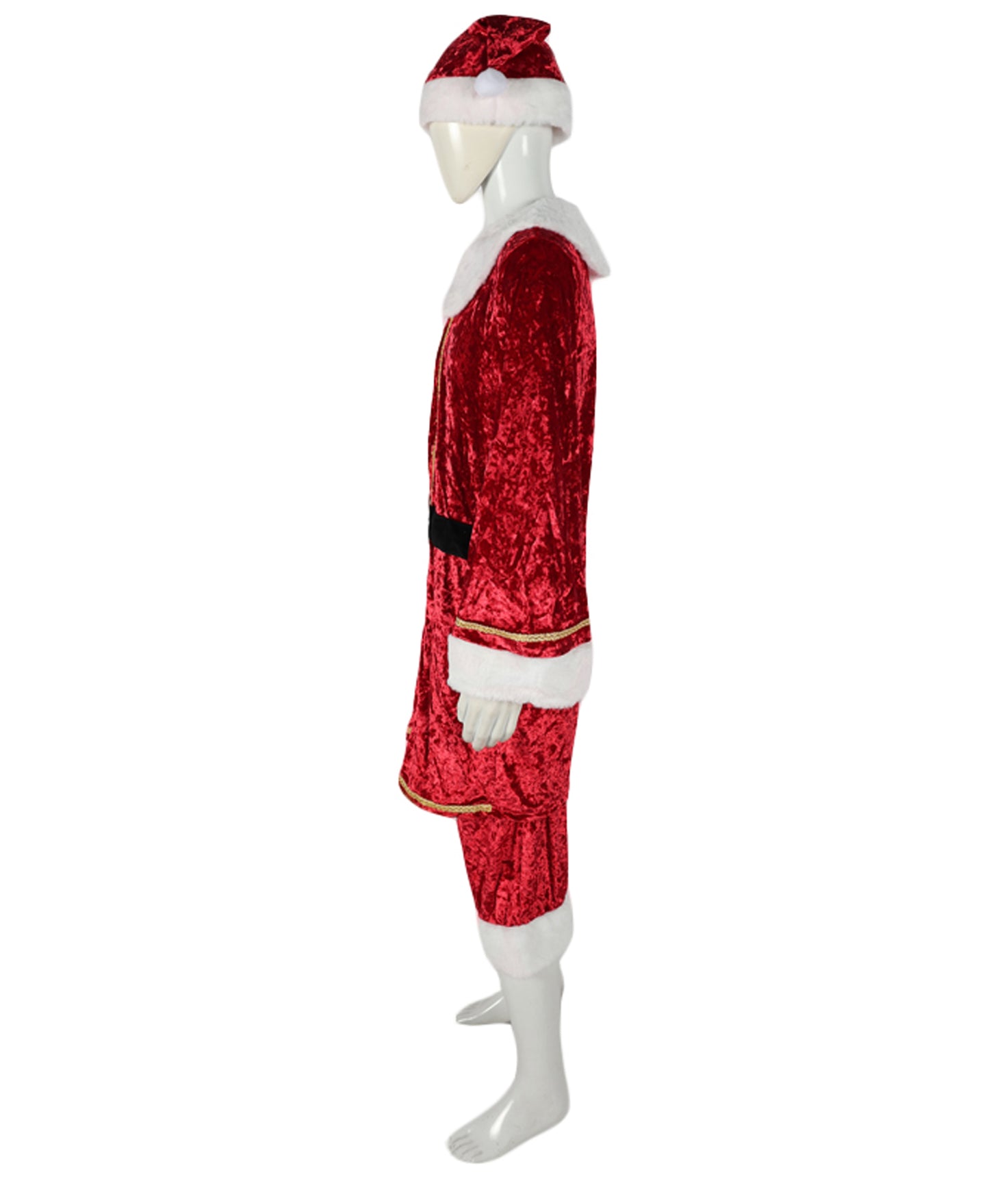 HPO Adult Men’s Classic Santa Claus Costume | Red Velvet Suit with White Fur Dress | For Christmas Parties, Parades & Holiday Events