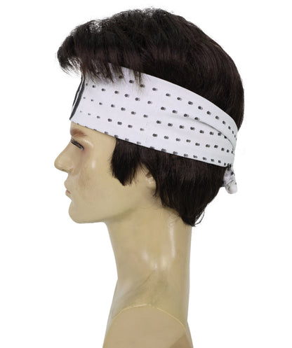 HPO Men’s Short Black Wig with Headband | Karate Legends Inspired Cosplay Hairpiece | Halloween Martial Arts Roleplay & Stage