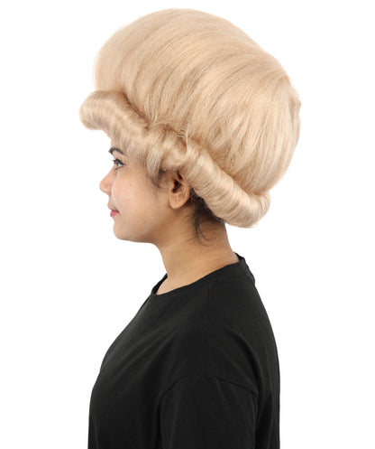 HPO Women's Voluminous Golden Blonde Grandma Wig | Medium Puffy Afro Style with Silver Texture, Synthetic Fiber & Adjustable Fit | Halloween, 100th Day of School, Theater & Funny Costume