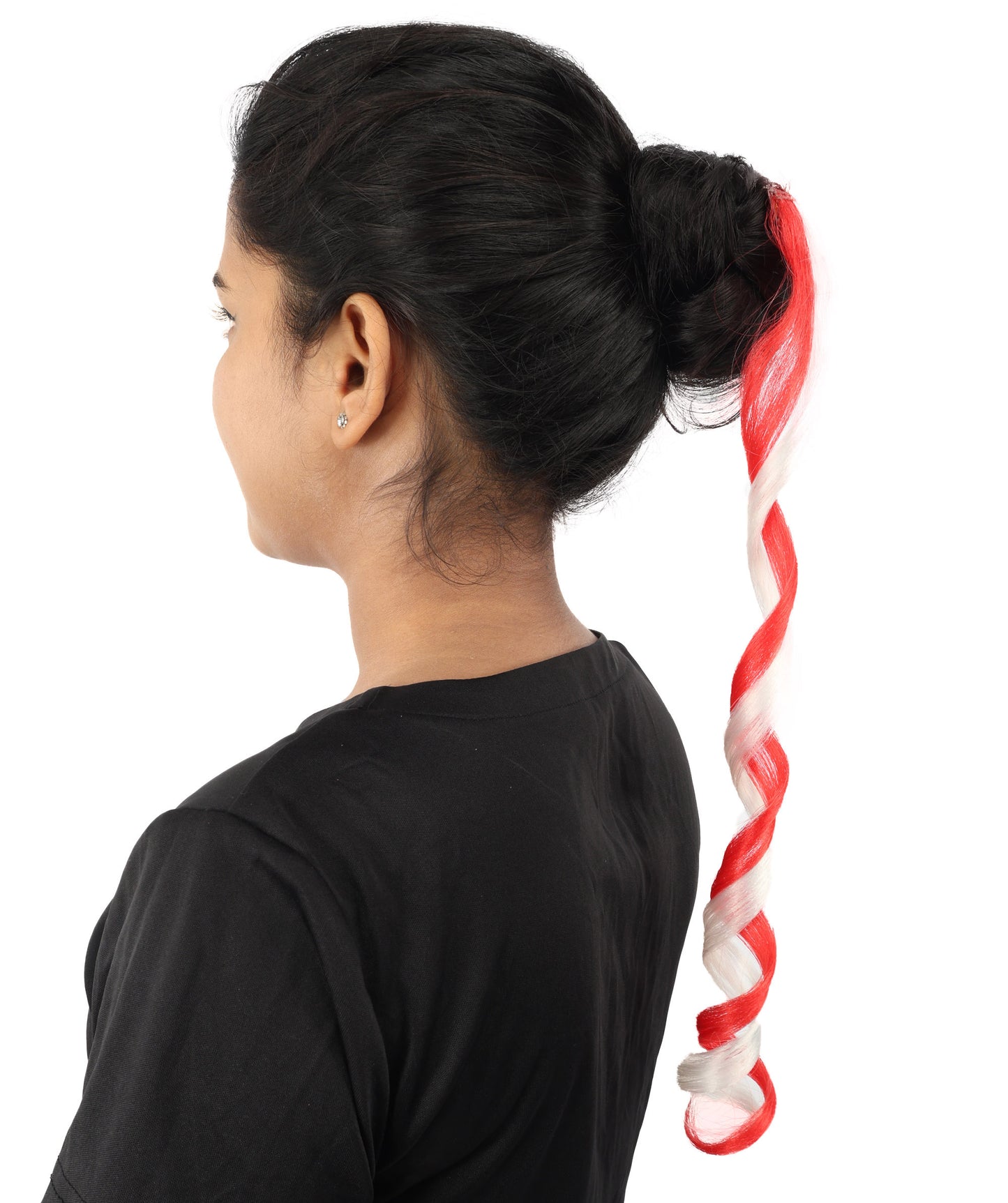 HPO Women's International Curly Hair Extension | Coiled red and white synthetic fibers featuring a twisted attachment design | Ideal for party, Halloween, cosplay, theater, drag, performance, costume events