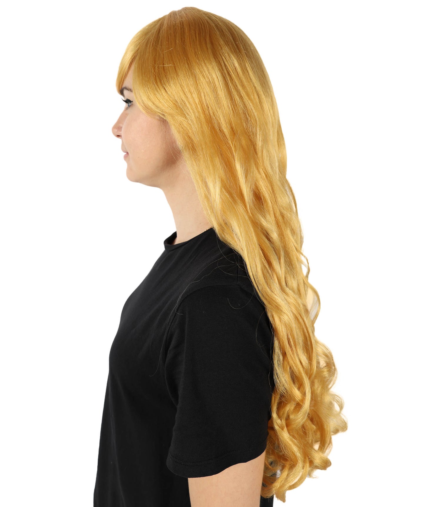 HPO Women's Multicolor Long Curly Wig with Fringe, Flame-retardant Synthetic Fiber