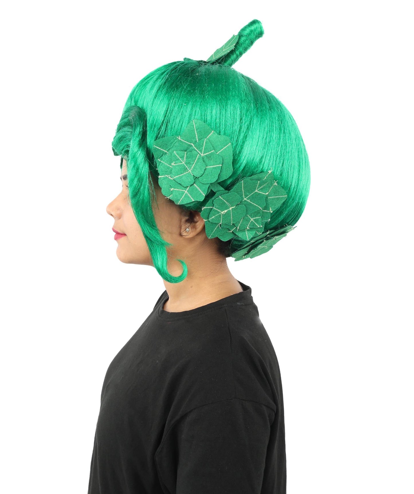 HPO Adult Women's Sculpted Pumpkin Show Wig | Multiple Color Options | Create of synthetic fiber, massive spherical updo with green leaf accents, breathable base | Halloween, theater, drag, performance, party, costume events