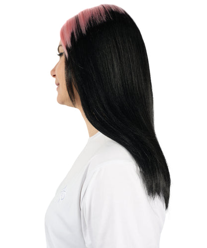 Billie Pop 80's Mullet | Black Wig with Neon Green Roots and Choppy Bangs | Premium Halloween Wig