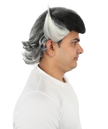 Dark Fantasy Black White Wig | Two-Tone Layered Hairstyle with Striking Contrast | Synthetic Fiber Wig for Cosplay, Halloween, Parties & Stage