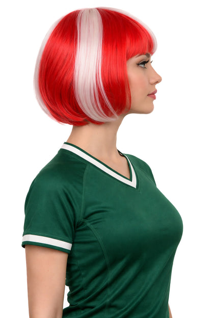 Denmark Flag Sport Party Bob Wig | National Pride Halloween Wig | Premium Breathable Capless Cap