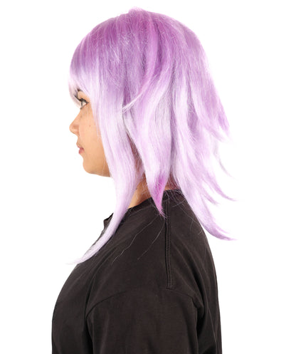 HPO Adult Women’s Anime Cosplay Wig – Short Purple Synthetic Hairpiece, Parties, and Festivals