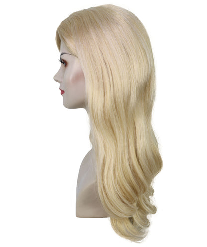 Women’s Blonde Side-Parted Long Wig with Pearl Hair Grips | Natural-Looking Costume & Party Wig | Breathable Capless Cap
