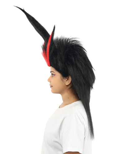 Adult Women’s Black Spiked Horn Wig | Fantasy Hair with Red Accents | Ideal for Gothic Cosplay and Halloween Events