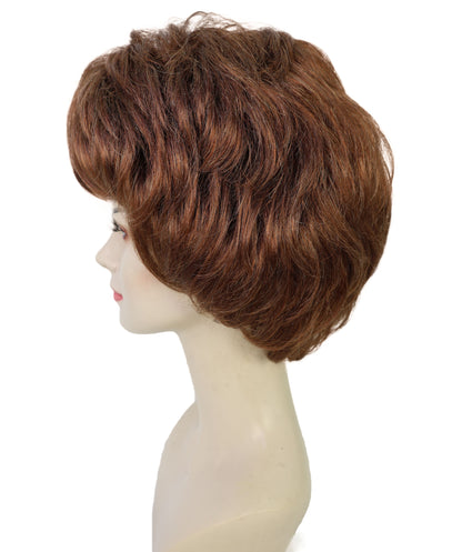 HPO Women's Synthetic Full Brown Wig – Medium Bounce Curl Bob Style for Parties, and Themed Events
