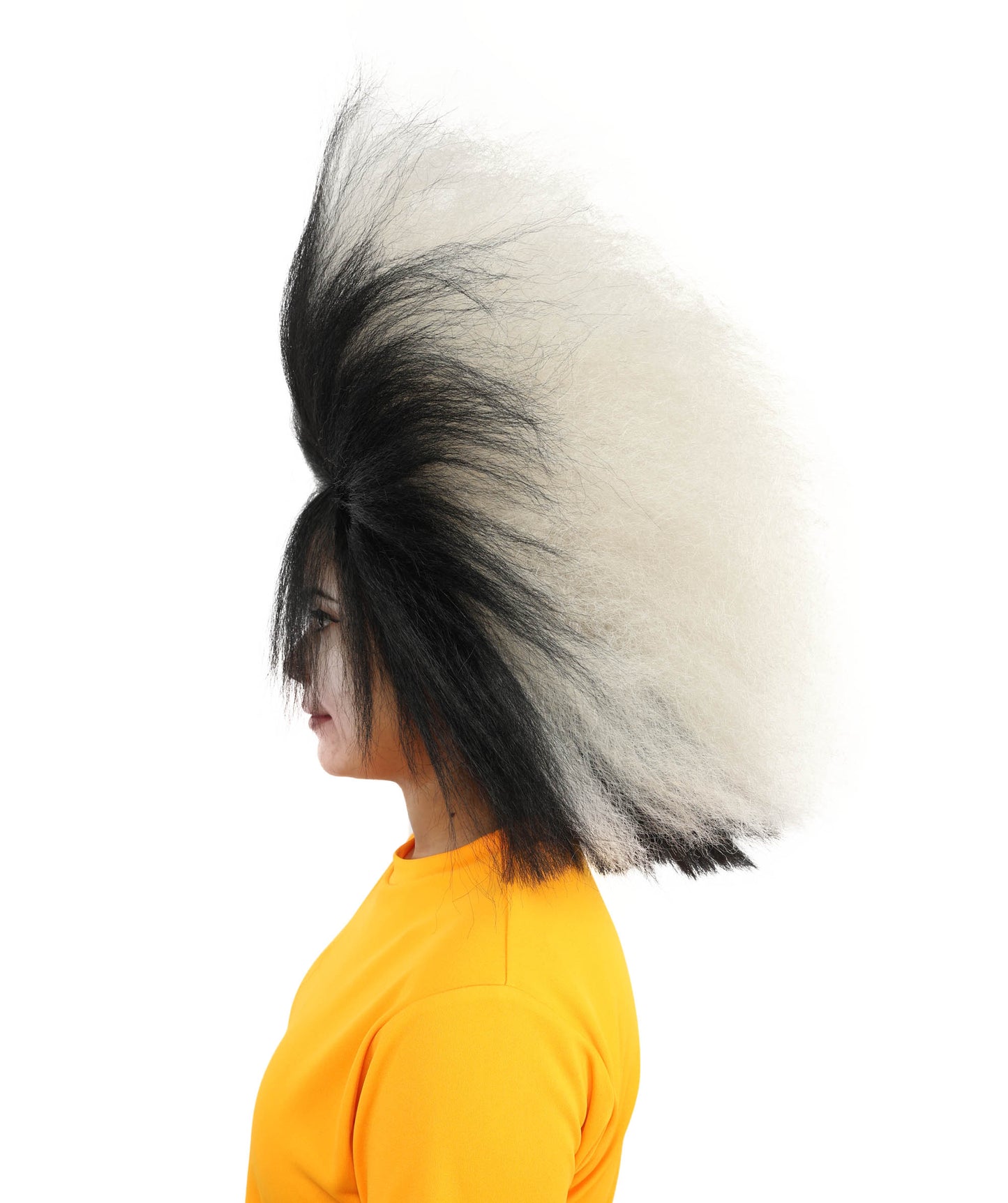 HPO Women's 21-Inch High Volume Black and White Drag Queen Wig | Capless Cap with Flame-Resistant Synthetic Fiber | Large Fluffy Hairpiece for Halloween and Cosplay