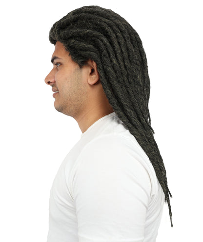 HPO Men's Fantasy Black Tribal Wig | Long Black Synthetic Hair with Adjustable Cap for Cosplay, Themed Events, Halloween, Stage & Roleplay