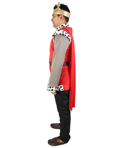HPO Men's King Arthur Multicolor Costume | Medieval Royal Prince Fleur-de-lis Tunic Fabric Cape Mock Chainmail Sleeves Crown Set | Youth Camelot Cosplay Historic Pageant Theater Performance Costume Events