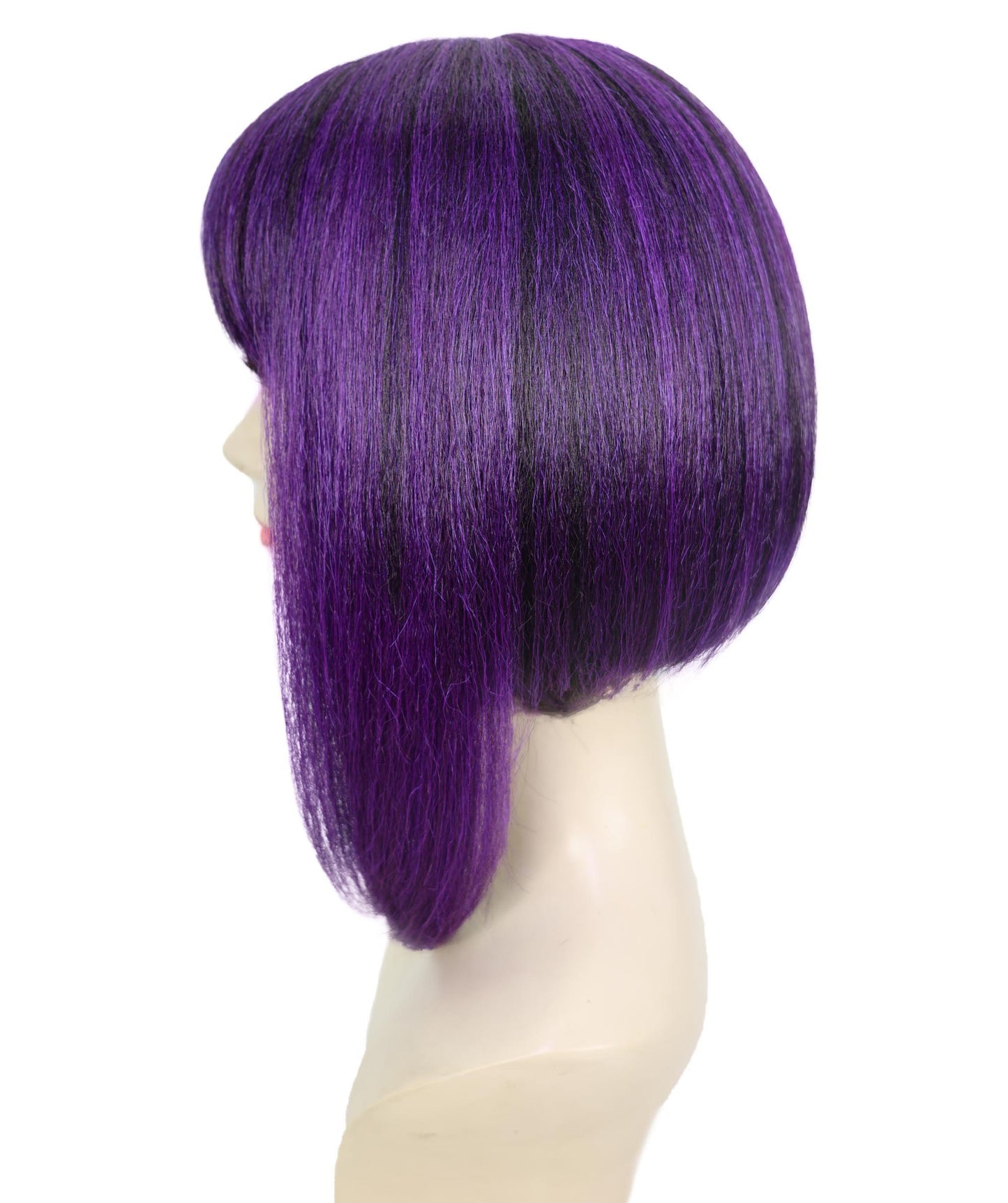 HPO Adult Women’s Anime-Inspired Medium Black Purple Bob Wig with Side Fringe | Straight Synthetic Cosplay Hair | Breathable Capless Cap Design