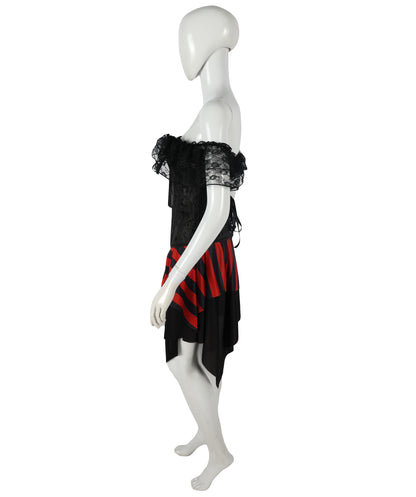 HPO Adult Women’s Pirate Jacket Costume, a classic buccaneer-inspired outfit featuring gold trim, vintage buttons, and lace cuffs for a bold Halloween look