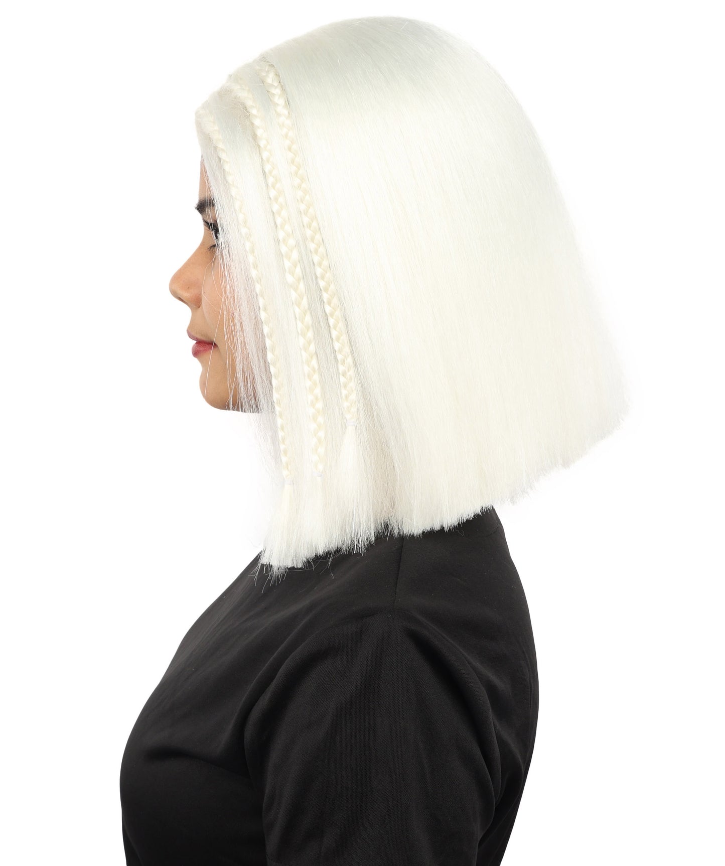 HPO Celebrity-Style 11 Inch Green Rooted Blonde Front Braided Straight Wig | Shoulder-Length Fun, Bold, and Stylish Hairpiece  | Ideal for Halloween, Cosplay, and Themed Parties