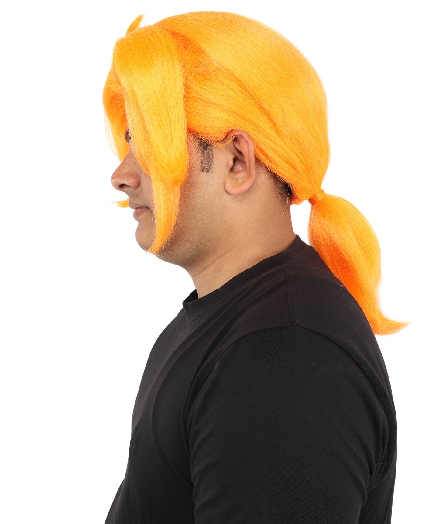 HPO Men's Golden Blonde Curtain Bang Wig | Shoulder Length Wavy Surfer Style, Heat Resistant Synthetic Fiber & Breathable Net | Halloween, Funny Roleplay, Theater, 90s Party & Costume Events