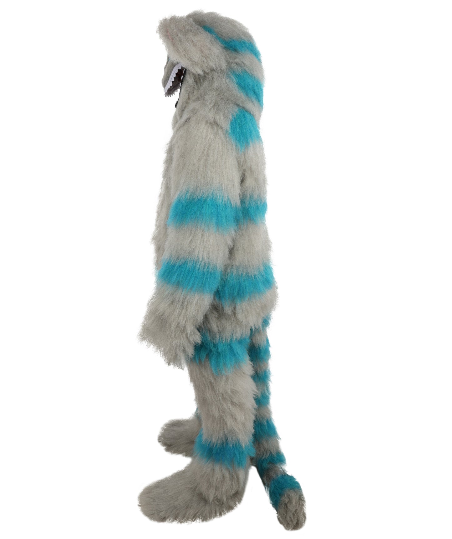 HPO Unisex Cat Mascot Aqua Blue & Ash Grey Animal Costume Bundle & Mask Set with Cap & Cloth – Striped Cartoon Character Body Suit | Outfit for Cosplay & Parties