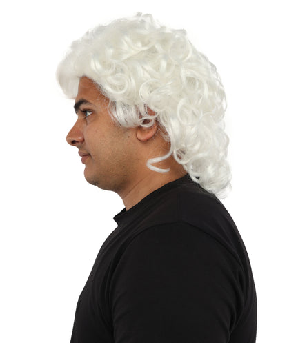 HPO Men’s 80s Light Brown Curly Mullet Wig | Flame-retardant Synthetic Fiber | Retro Movie Character Inspired Hairpiece for Cosplay & Halloween