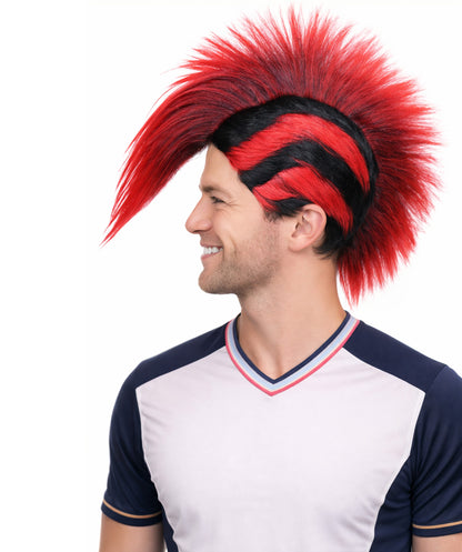 Mohawk Full Wig | Red & Black Halloween Wig | Premium Breathable Capless Cap